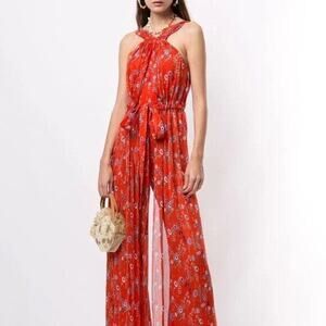 Alexis Jumpsuit Size Small Orange Floral Janina Drawstring Waist Halter